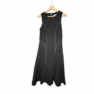 Jason Wu linen blend contrast stitch midi dress fit and flare black size 2